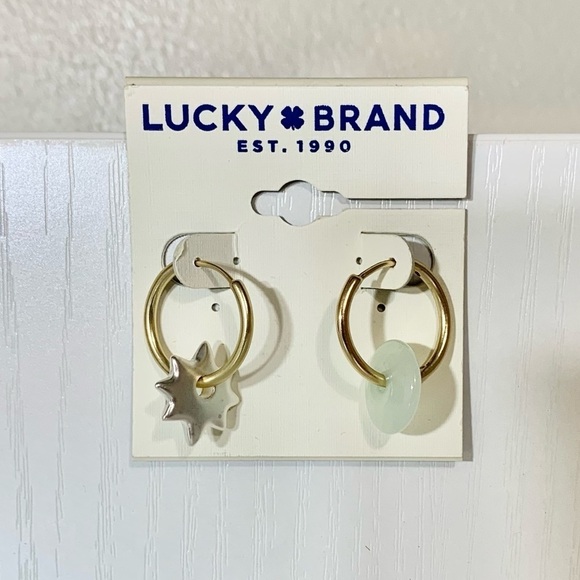 - NWT Lucky Brand two tone dyed jade mismatch hoop earrings 💍💎👑💕 - Picture 3 of 10